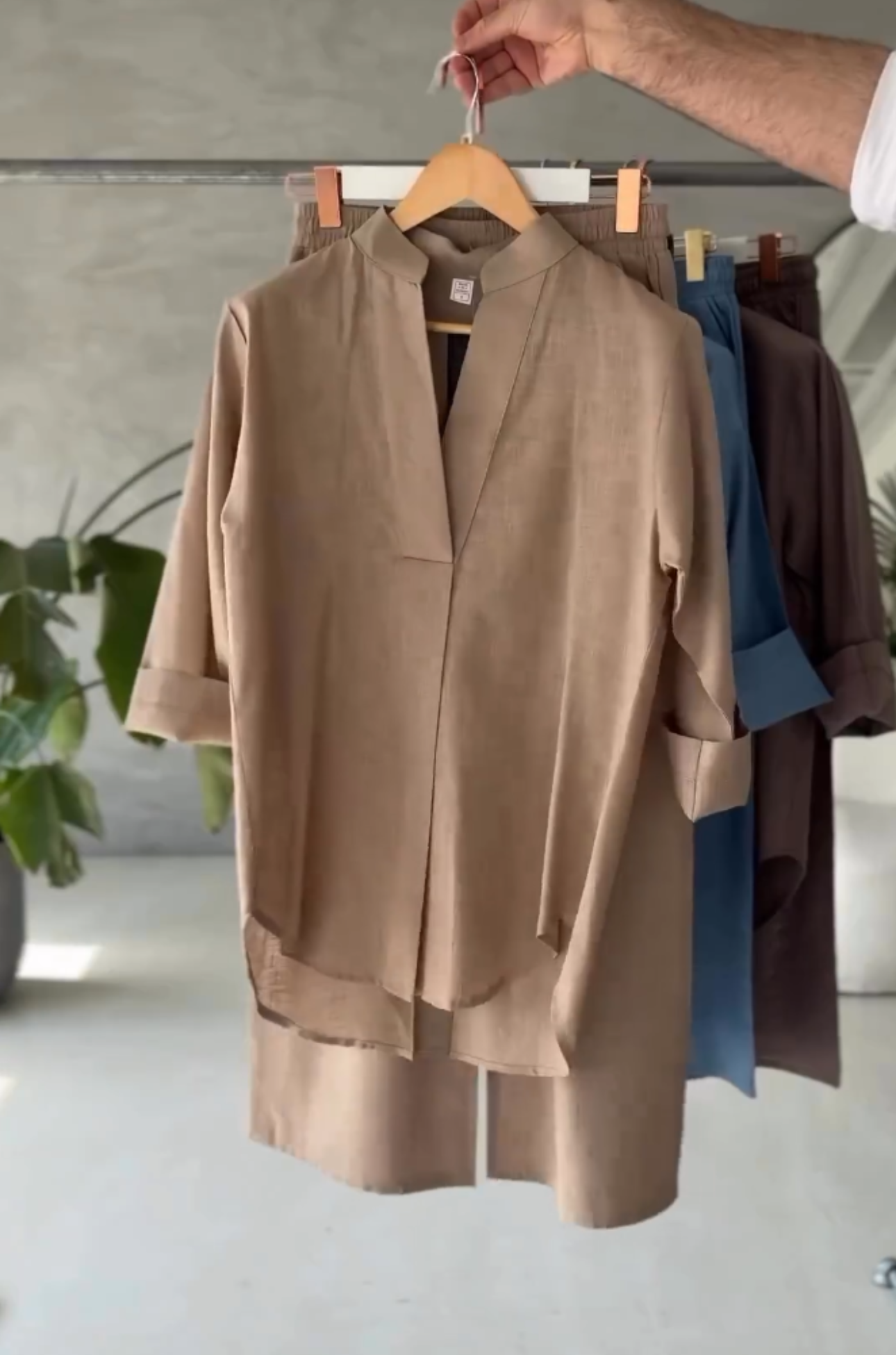 Offer Price Women's V-Neck Linen Shirt & Trouser Set T125A