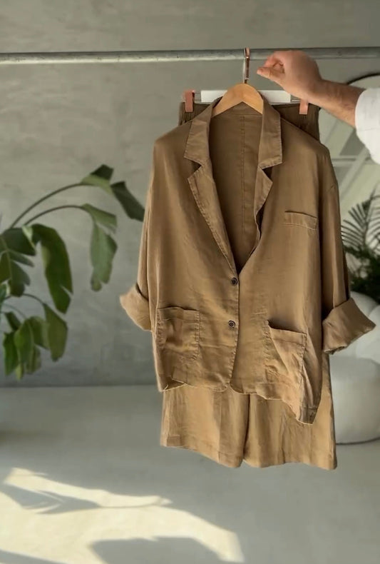 Brown women's coat collar palazzo co-ord set Abu Dhabi โ casual loose fit UAE