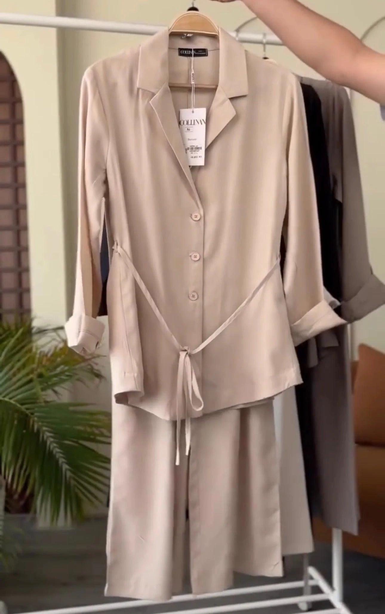 Women Coat Collar Shirt & Trouser Set