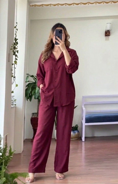 Women's Linen Drop Down Collar Shirt & Trouser Set —  Size Chart | UAE