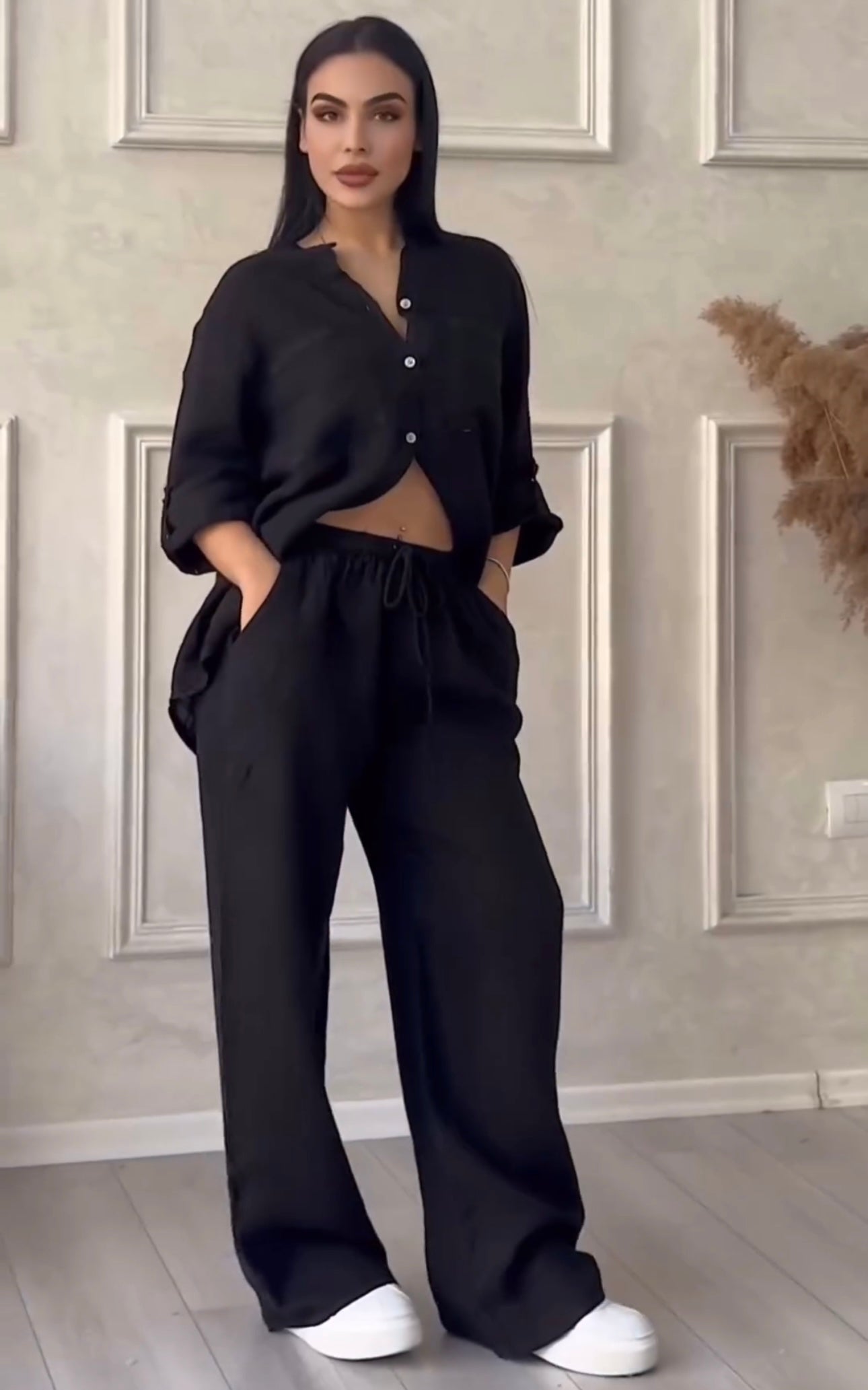 Women Buttoned Linen Set | Buttoned Linen Shirt Set | Luxi Wears