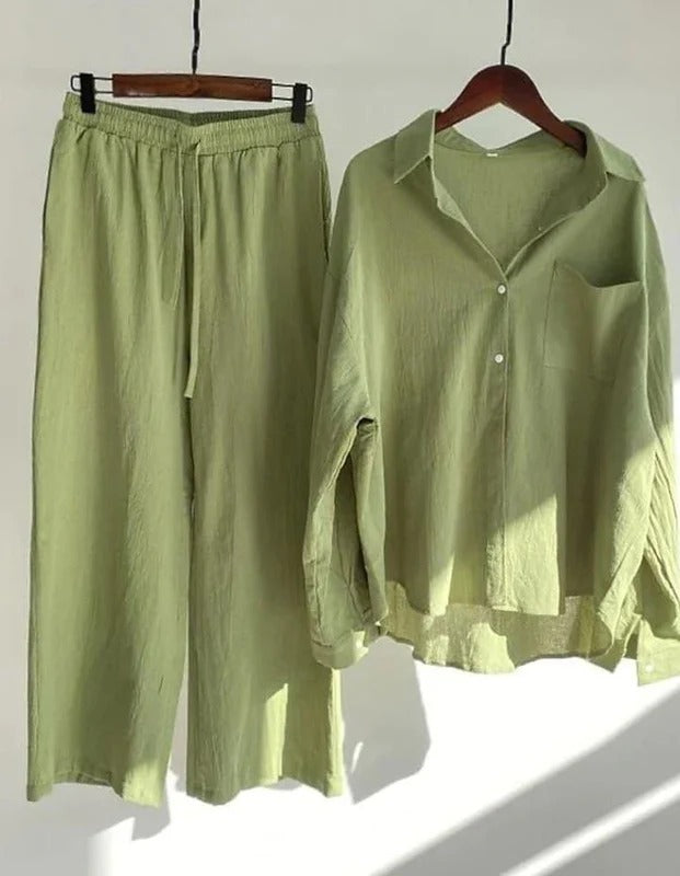 Drop Collar Shirt Set for Women |Casual Shirt and Pants Set|Luxi Wears