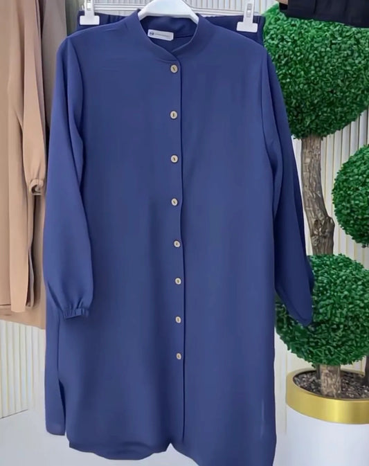 Navy women's linen long shirt and trouser set UAE — regular fit modest co-ord Dubai