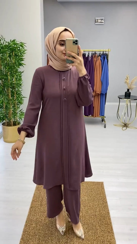 Purple linen shirt trouser set women Dubai — modest co-ord UAE