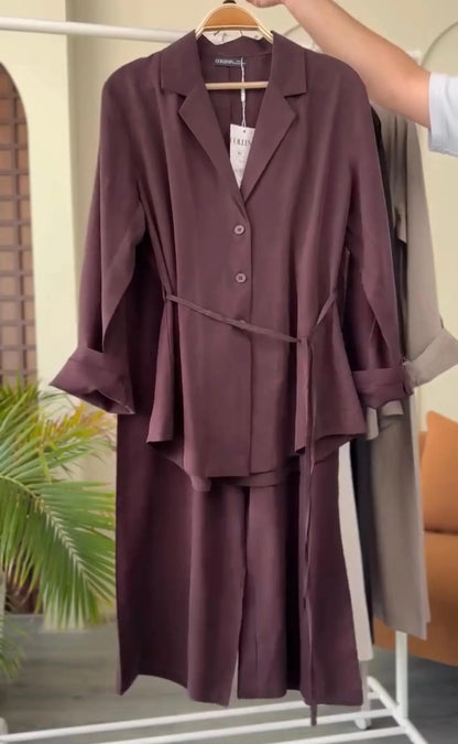 Women Coat Collar Shirt & Trouser Set