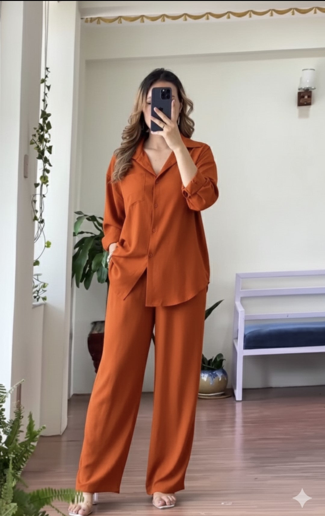 Women's Linen Drop Down Collar Shirt & Trouser Set —  Size Chart | UAE