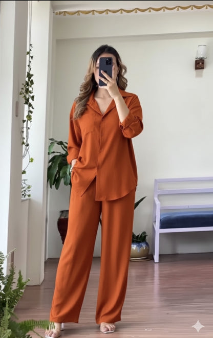 Women's Linen Drop Down Collar Shirt & Trouser Set —  Size Chart | UAE