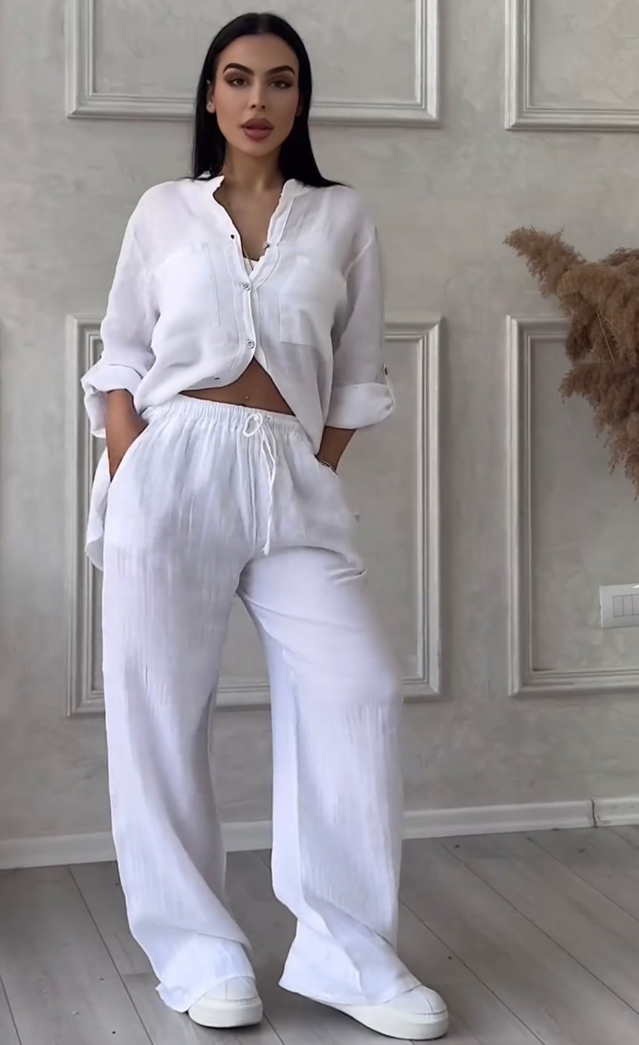 Women Buttoned Linen Set | Buttoned Linen Shirt Set | Luxi Wears