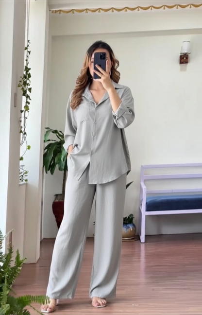 Women's Linen Drop Down Collar Shirt & Trouser Set —  Size Chart | UAE